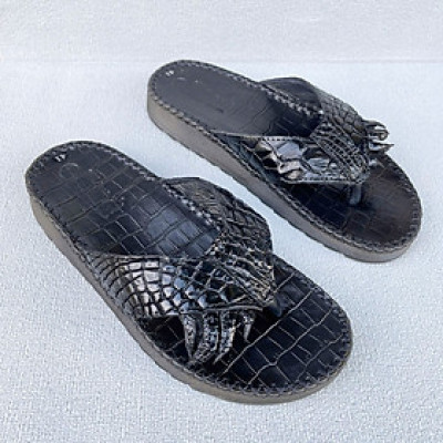 Dép xỏ ngón nam da cá sấu đế cao 3cm may viền có móng sang trọng DCS201