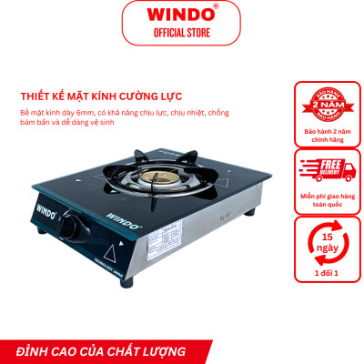 Bếp Gas Đơn Mặt Kính WINDO - 117 Điếu Gang Đơn | Bếp Gas Đơn Tiết Kiệm Gas- Hàng Chính Hãng