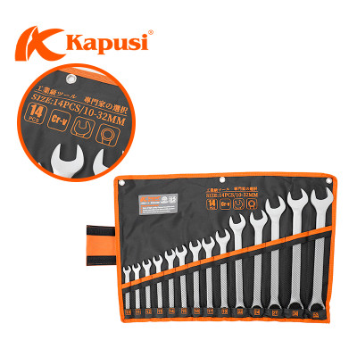 Bộ Cờ Lê Vòng Miệng Kapusi Tool Nhật Bản 14 Chi Tiết – 8-24mm / 10-32mm | Thép Hợp Kim Mạ Chrome Cao Cấp