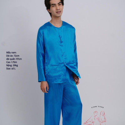 Bộ áo bà ba Nam Phi bóng xanh dương- Có bộ bà ba Bigsize- may sỉ bà ba toàn quốc - May bộ bà ba theo yêu cầu