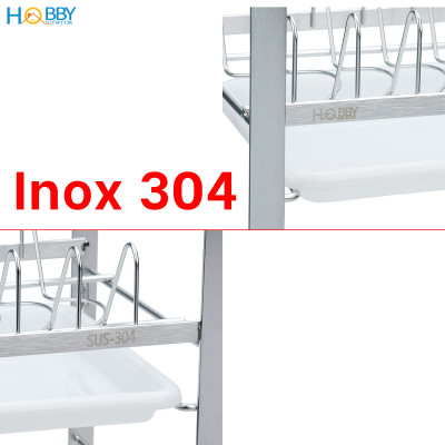 Kệ úp chén đĩa 2 tầng inox 304 có khay hứng nước Hobby home decor UCD