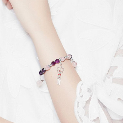 Vòng Thạch Anh Tím Mix Thạch Anh Hồng 8mm + Hoa Mẫu Đơn Ngọc Quý Gemstones VT145