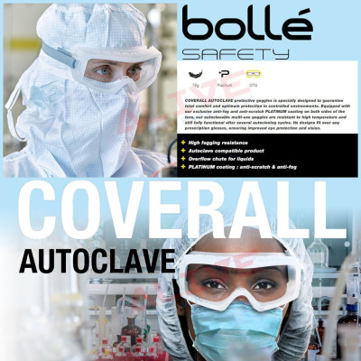 Kính Goggle BOLLE COVERALL AUTOCLAVE COVACLAVE, Tròng Trong Suốt (Có thể hấp tiệt trùng, chống đọng sương)