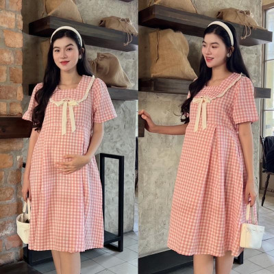 Đầm bầu Karo xếp ly cổ viền bèo xinh xắn, nhẹ nhàng baby nhẹ nhàng đáng yêu
