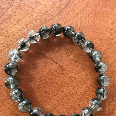 VÒNG TÓC ĐEN TRẮNG 9LY ĐÁ TỰ NHIÊN BÓNG ĐẸP 1 CHIẾC NỮ MỆNH THUỶ MỘC