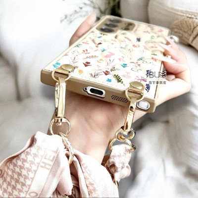 Ốp Lưng TPU Chỉ Nổi Họa Tiết Hoa Kèm Quai Khăn Lụa Sang trọng Cho Samsung S25 Ultra / S24 Ultra / S23 Ultra