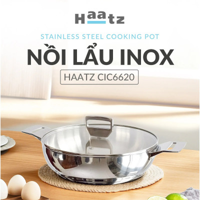 Chảo lẩu inox 316 đúc liền khối Hàn Quốc CIC6620 size 26cm kèm vung kính