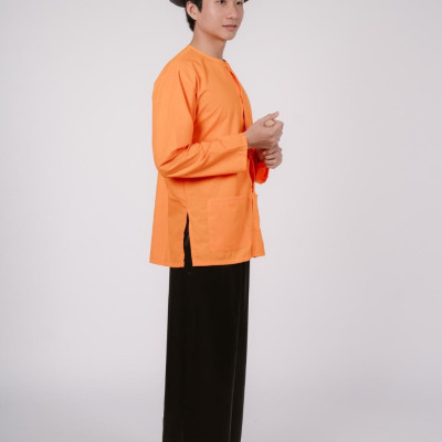 Bộ áo bà ba nam phối áo cate cam+ Quần cate đen - Có bộ bà ba Bigsize