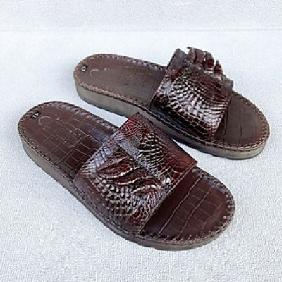 Dép nam quai ngang da cá sấu đế cao 3cm 2 loại móng, trơn 2 màu nâu đen DCS200