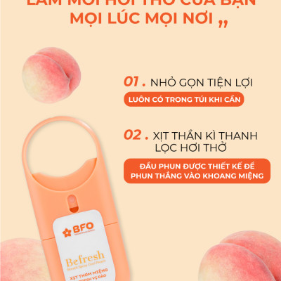 Combo 5 Xịt Thơm Miệng BFO Cho Hơi Thở Thơm Mát 10ml An Toàn (Trà xanh, Bạc Hà, Đào, Dâu, Dưa Lưới)
