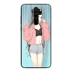 Ốp Lưng in cho Xiaomi Redmi Note 8 Pro Mẫu Cô Gái Áo Hồng Nền Xanh - Hàng Chính Hãng