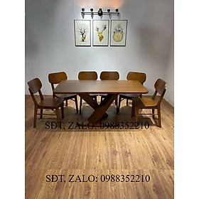 Bàn ăn 6 ghế gỗ sồi nga kiểu chân X