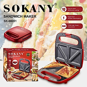 Máy nướng ép bánh SOKANY công suất lớn 750W tích hợp 2 mặt chống dính teflon giúp bánh chín nhanh chóng vô cùng tiện ích - HÀNG CHÍNH HÃNG