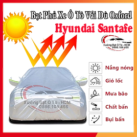[HYUNDAI SANTAFE] Bạt Phủ Ô Tô Vải Dù Oxford, Tráng Nhôm Cao Cấp, Áo Trùm Bảo Vệ Xe HYUNDAI SANTAFE, Bạc Phủ Trùm Chống Nóng Chống Mưa, Chống Xước Xe, Bạt Của Xưởng Được May Theo Kích Cỡ Xe, Cam Kết Vừa Xe, Bền Và Đẹp Tới 2 Năm