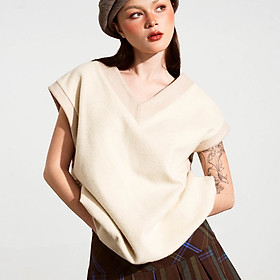 DOTTIE - Áo gilet cộc tay phối màu - Beige - T0837