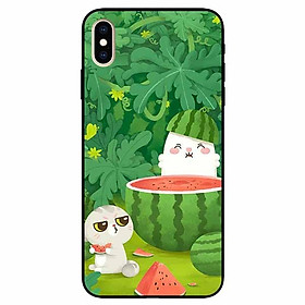 Ốp lưng dành cho Iphone Xs Max mẫu Hai Chú Mèo Ăn Dưa
