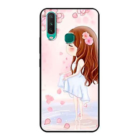 Ốp Lưng in cho Vivo Y15 Mẫu Cô Gái Váy Trắng Nền Hoa Đào - Hàng Chính Hãng