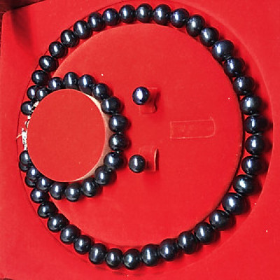 Bộ Vòng Cổ - Vòng Tay Ngọc Trao Đen Cao Cấp - 4A-BNTD010