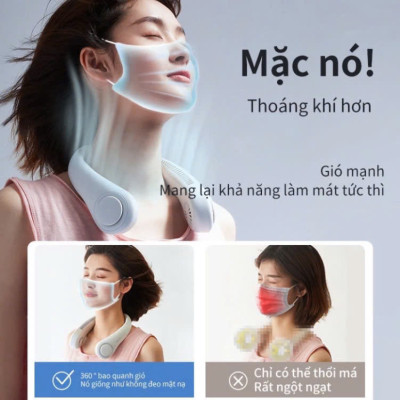 Quạt Đeo Cổ Không Cánh 3 Cấp Gió Mạnh, Phong Cách Trẻ Trung, Pin Sạc Lithium Ion, ĐÈN TRANG TRÍ , ĐỒNG HỒ TREO TƯỜNG