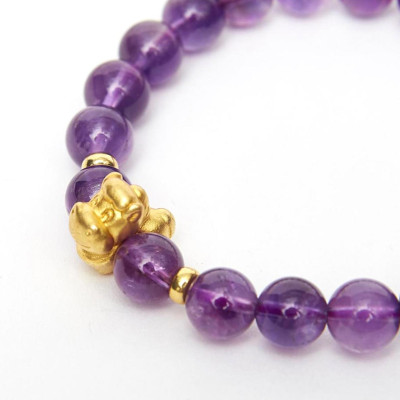 Vòng tay đá thạch anh tím charm tuổi ngọ bạc mạ vàng 24K 8mm mệnh hỏa, thổ - Ngọc Quý Gemstones