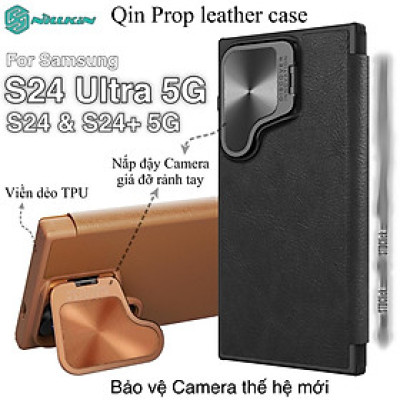 BAO DA cho SAMSUNG GALAXY S24 ULTRA 5G - S24+ 5G NILLKIN QIN PROP - bảo vệ Camera kiêm giá đỡ - Hàng chính hãng