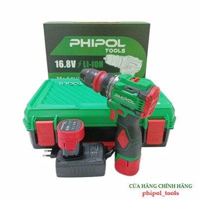 Combo Máy khoan pin chuyên vít 2 đầu rời 10mm có chỉnh tốc PHIPOL TOOLS PH3015 Kèm 2 pin và sạc - Hàng Chính Hãng