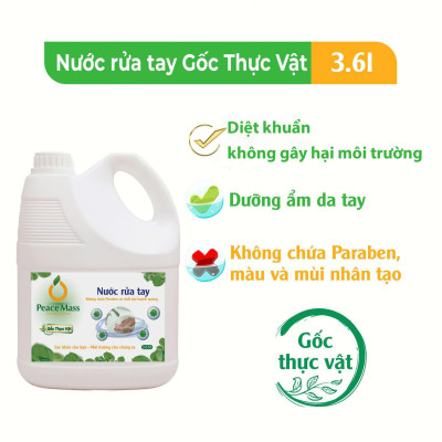 Nước Rửa Tay Gốc Thực Vật Peace Mass An Toàn Cho Da Nhạy Cảm (Thuộc nhóm Sản phẩm Lành tính) Can 3.6 Lít