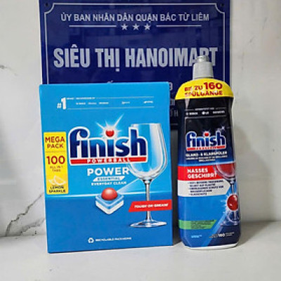Combo Hộp 90 viên viên nước rửa bát Finish All in one + Nước làm bóng Finish Rinse & Shine Aid 400ml
