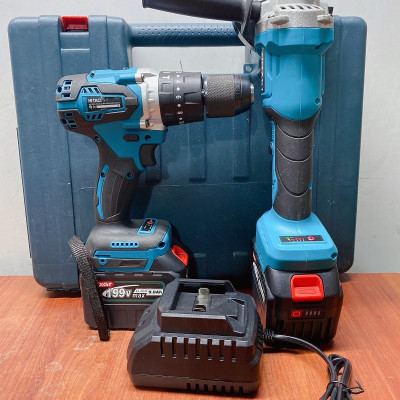 Bộ Combo 2 Máy Gồm Máy Khoan Pin Và Máy Mài Pin Dùng Pin 15 Cell 199V Lõi Đồng Không Than - Tặng Hộp Đựng - Bảo Hành 12 Tháng