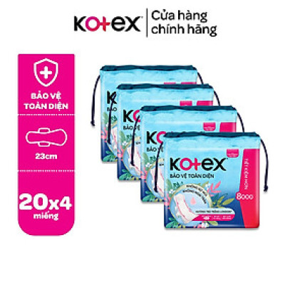 Lốc 4 Gói băng vệ sinh Kotex Bảo Vệ Toàn Diện 23cm Siêu Mỏng Cánh 20 miếng/ gói