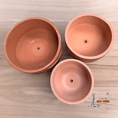 Bộ 3 Chậu Hình Trụ Lùn MARBLE Đất Nung - Loang - Cắt Rối