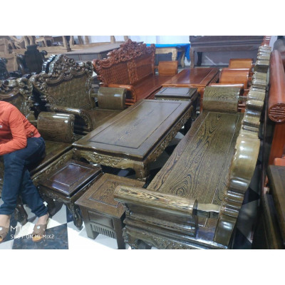 Bộ bàn ghế giả cổ hoàng gia gỗ mun đuôi công