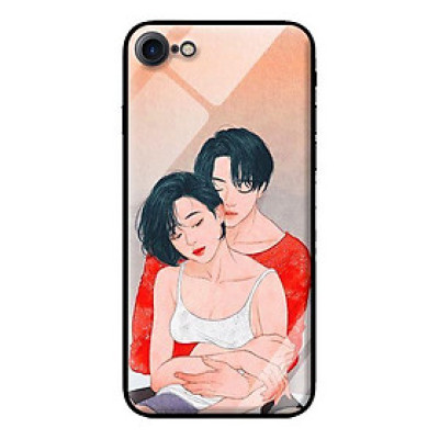 Ốp lưng kính cường lực cho iPhone 7 Cặp Đôi Ôm Nhau - Hàng chính hãng