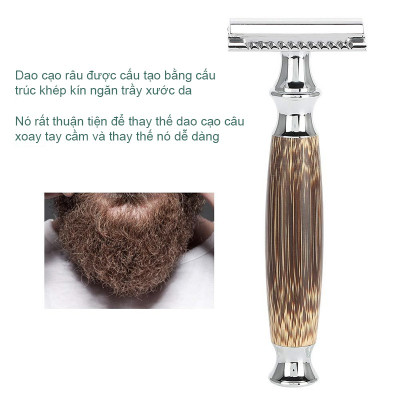 Dao cạo râu ECOHUB Classic cán tre cao cấp (Cải tiến) Tặng 2 lưỡi cạo thay thế
