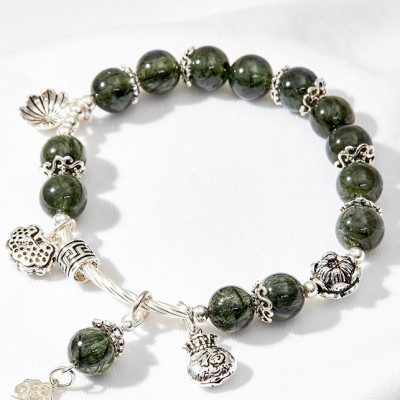 Vòng tay thạch anh tóc xanh phối hoa sen Ngọc Quý Gemstones