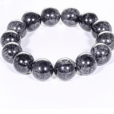 Vòng tay nam đá thạch anh tóc đen hạt đá 15mm mệnh thủy, mộc - Ngọc Quý Gemstones