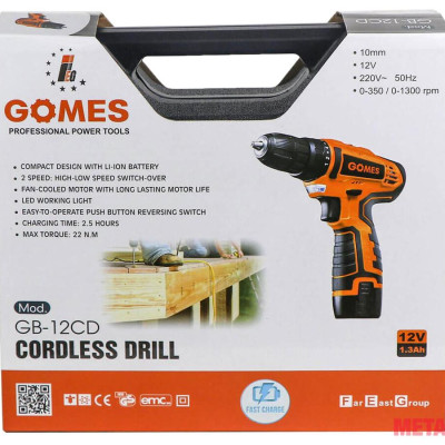 MÁY KHOAN BẮT VÍT DÙNG PIN 12V (22NM) GOMES GB-12CD - HÀNG CHÍNH HÃNG