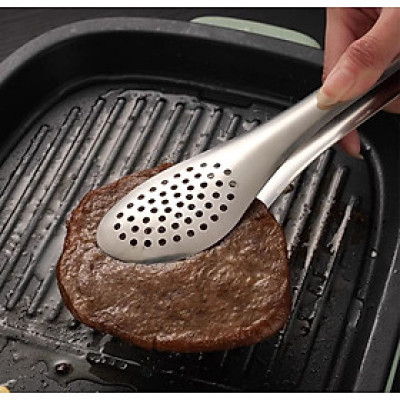 Dụng cụ gắp thức ăn nóng, lật đồ nướng kẹp gắp đá chất liệu inox có lỗ ráo mỡ nước nhiều size