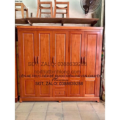 Tủ áo 5 cánh 3 buồng gỗ xoan đào