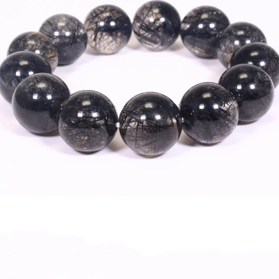 Vòng tay đá thạch anh tóc đen size hạt 17mm mệnh thủy, mộc - Ngọc Quý Gemstones