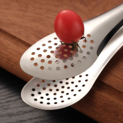 Dụng cụ gắp thức ăn nóng, lật đồ nướng kẹp gắp đá chất liệu inox có lỗ ráo mỡ nước nhiều size