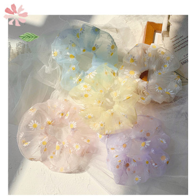 Combo 4 dây cột tóc vải Scrunchies vải lưới hoa cúc