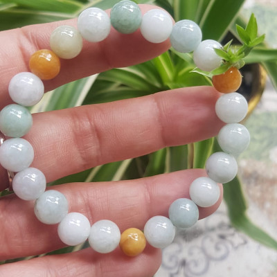 Vòng chuỗi đá Cẩm Thạch tự nhiên trắng huyết tam tài 8mm bóng đẹp Màu trắng bóng xanh vàng nữ đeo rất xinh đẹp xinh tay may mắn Vòng đá cẩm thạch tự nhiên tốt cho sức khoẻ công việc ạ