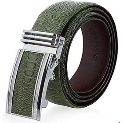 Thắt lưng nam da đà điểu Huy Hoàng bản lớn màu xanh rêu HT4477