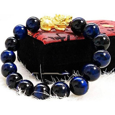 Vòng tay phong thủy đá mắt hổ xanh dương MS251 Tỳ hưu vàng