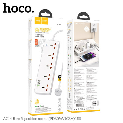 Ổ cắm điện cao cấp đa năng công suất cao 2500W, với 3 cổng USB và 1 cổng Type-c, 5 ổ cắm tiện lợi hỗ trợ sạc nhanh chống cháy, nổ AC14 - Hàng nhập khẩu (màu ngẫu nhiên)