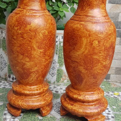 Cặp Bình Gỗ nu gõ hay gõ vẽ nu cao tròn đều đẹp cao 60cm x đk 20cm ý nghĩa bình an , phú quý Anh Chị trưng phòng khách nhà, công ty, bàn thờ thần tài to đẹp ạ
