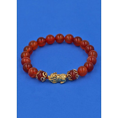 Vòng đeo tay đá Vân Rồng Đỏ 8 ly - cẩn Tỳ Hưu Phong Thủy inox vàng VVROTHHKV8 - hợp mệnh Hỏa, mệnh Thổ