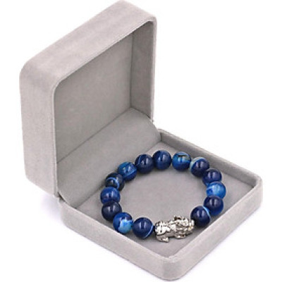 Chuỗi đeo tay thạch anh xanh dương sọc 12 ly - cẩn Tỳ Hưu inox VTAXDSTHT12 - kèm hộp nhung - hợp mệnh Mộc, mệnh Thủy