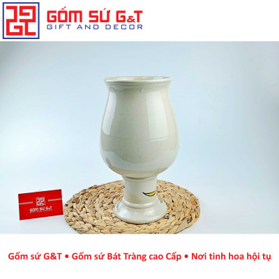 Lọ hoa trang trí dáng ly nấm khắc sen hồng Gốm Sứ G&T